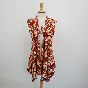 Design By Olivia Womens Sleeveless‎ Floral Cardigan Size 1XL Rust Open Front NWT